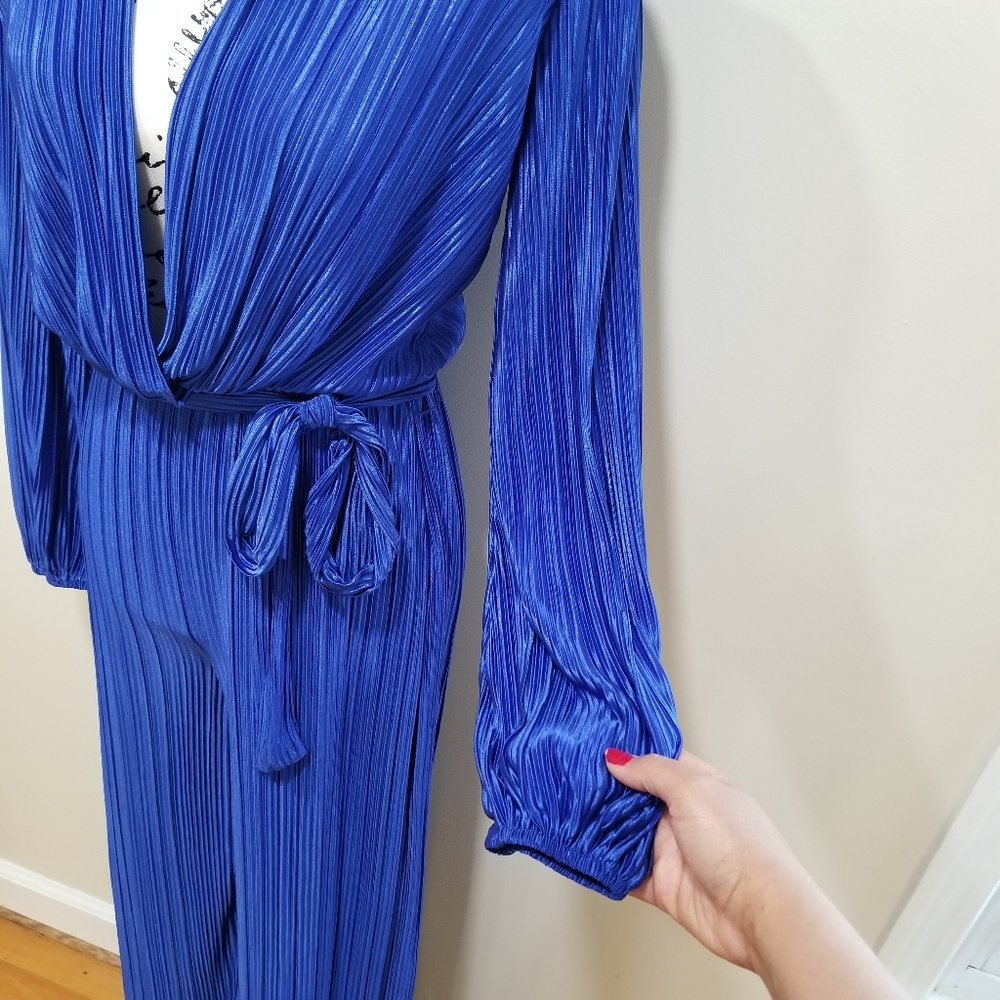 EMPRADA New!! Long Sleeve V Neck Jumpsuit, Royal Blue Color Size S. - Picture 6 of 14